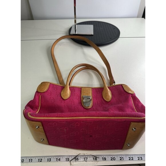 Dooney & Bourke Pink Signature Monogram Tan  Leather Buckle Closure Handbag - Picture 4 of 14